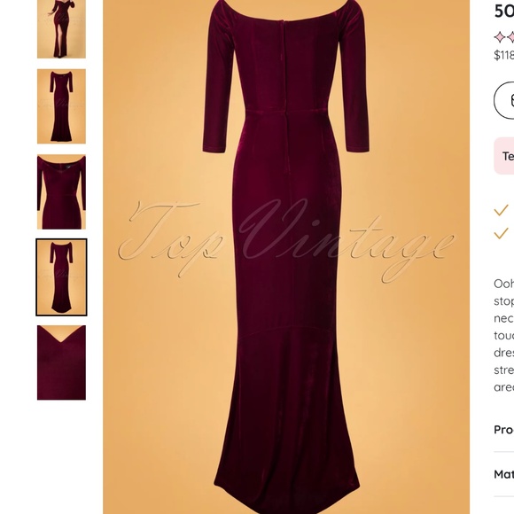 Collectif clothing 50s Anjelica Velvet Maxi Dress in Wine Medium uk12 - Picture 4 of 7
